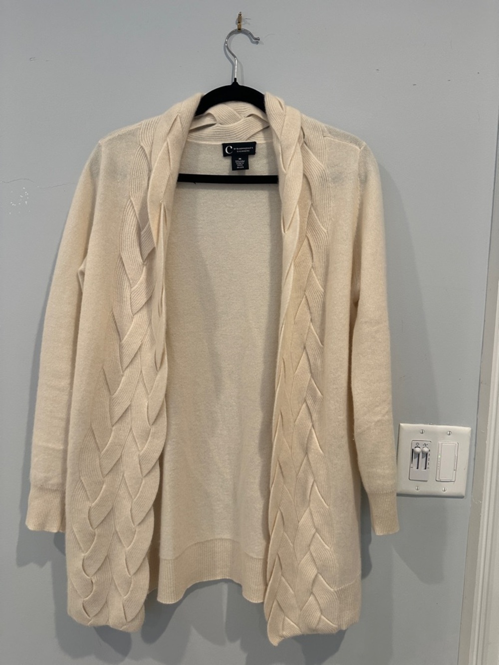 C by Bloomingdale's Cashmere Cream Cable-Trim Open-Front Cardigan